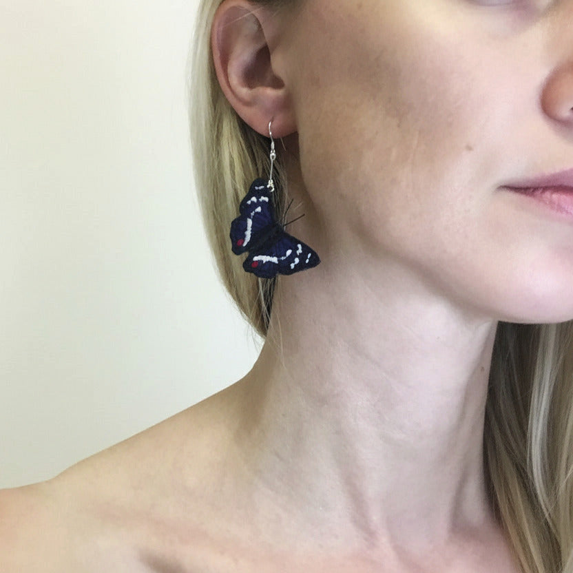 Purple Emperor butterfly earrings