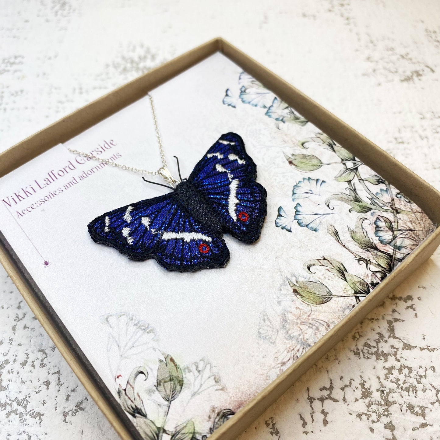 Purple Emperor butterfly necklace