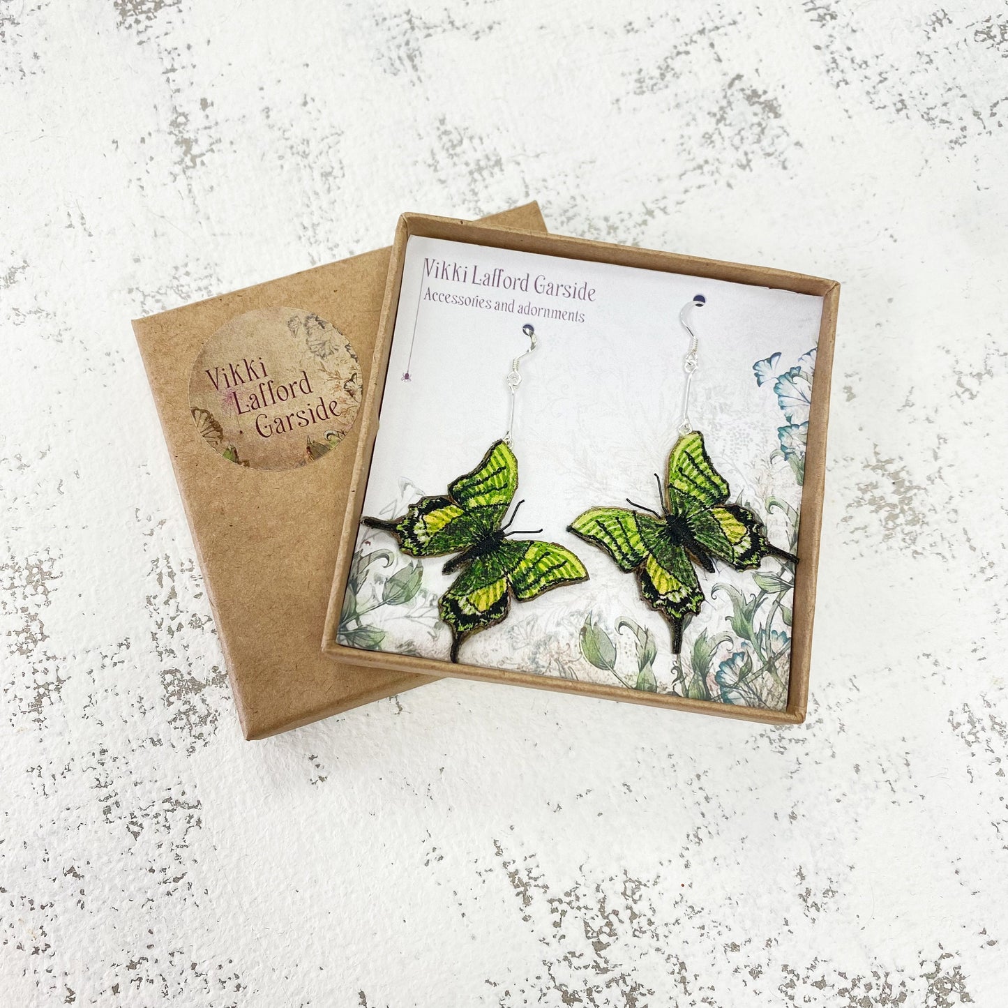Kaiser-i-Hind butterfly embroidered and hand painted drop earrings