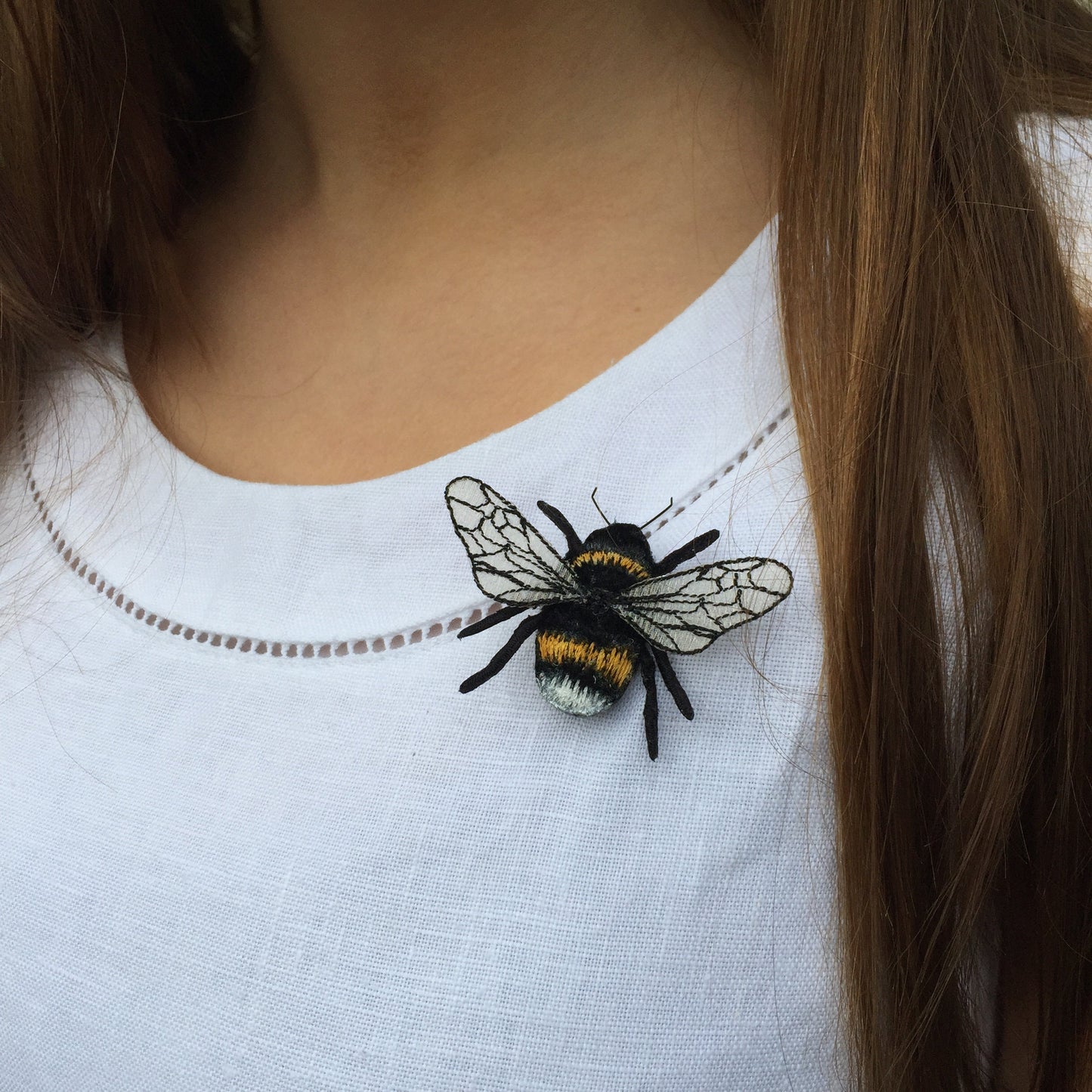 Embroidered velvet bumblebee brooch