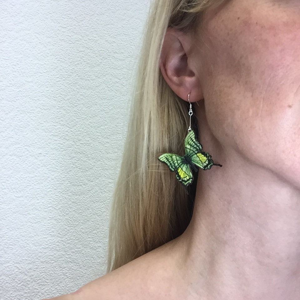 Kaiser-i-Hind butterfly embroidered and hand painted drop earrings
