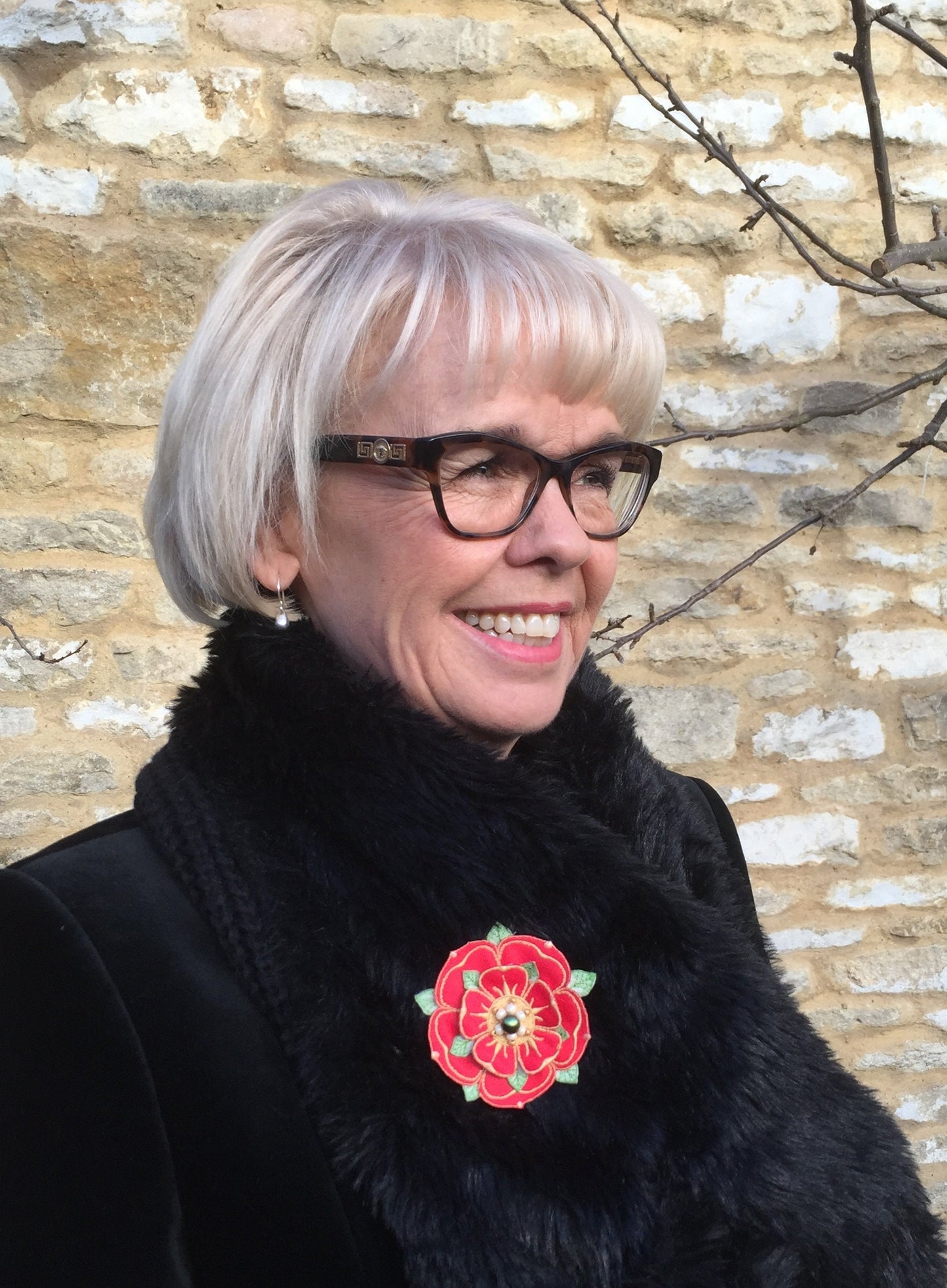 Red rose of Lancashire embroidered duchess satin brooch