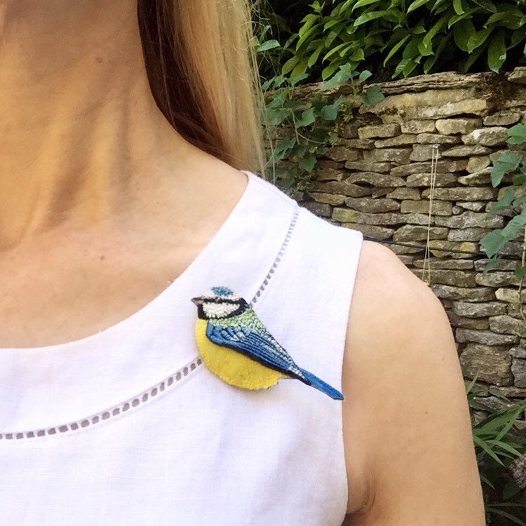 Blue tit bird brooch, bird pin, gift for bird lovers