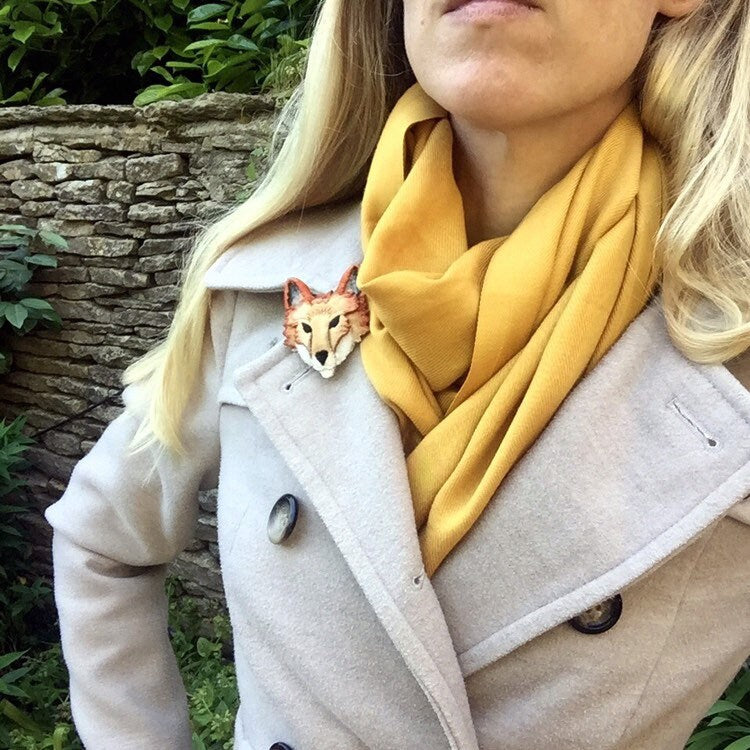 Fox brooch, embroidered and hand painted textile fox adornment