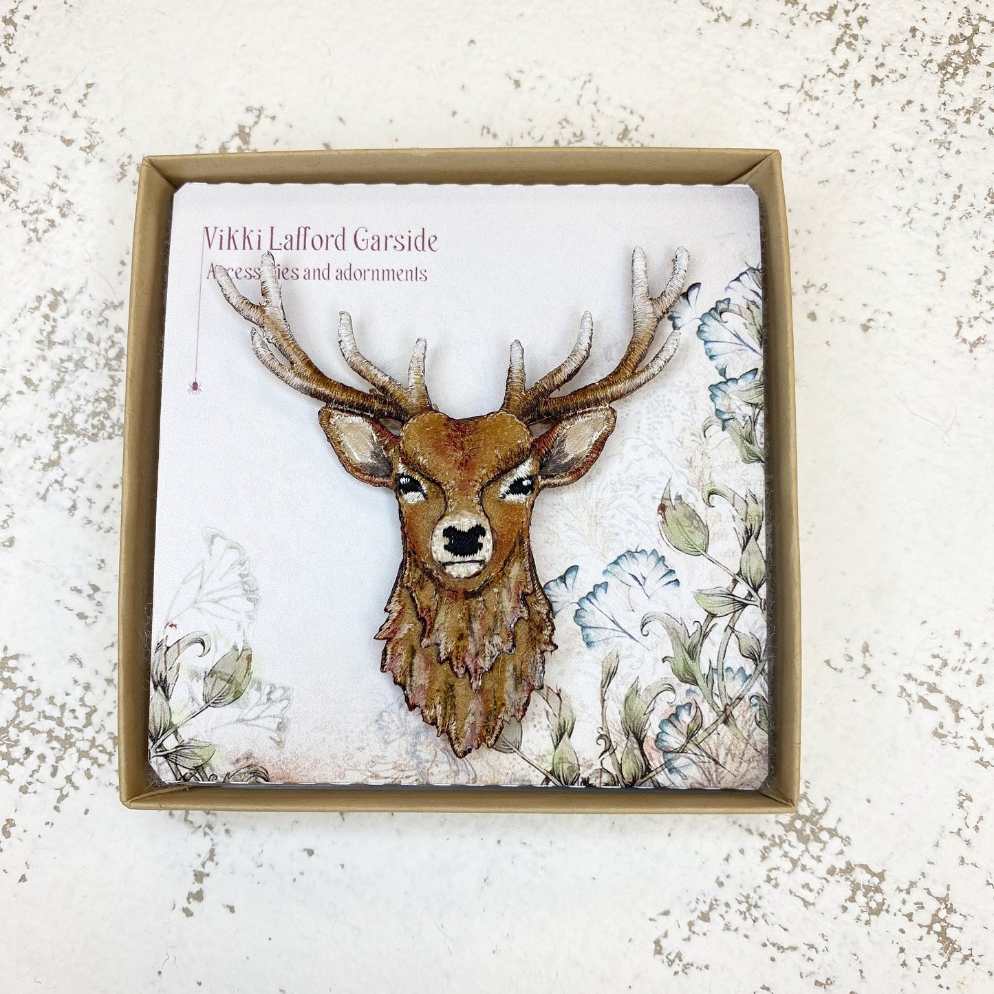 Stag brooch, statement textile art piece