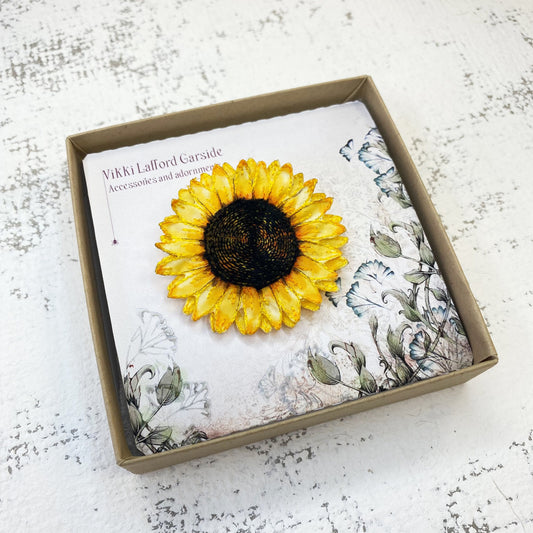 Embroidered Sunflower brooch: Handcrafted fabric flower pin
