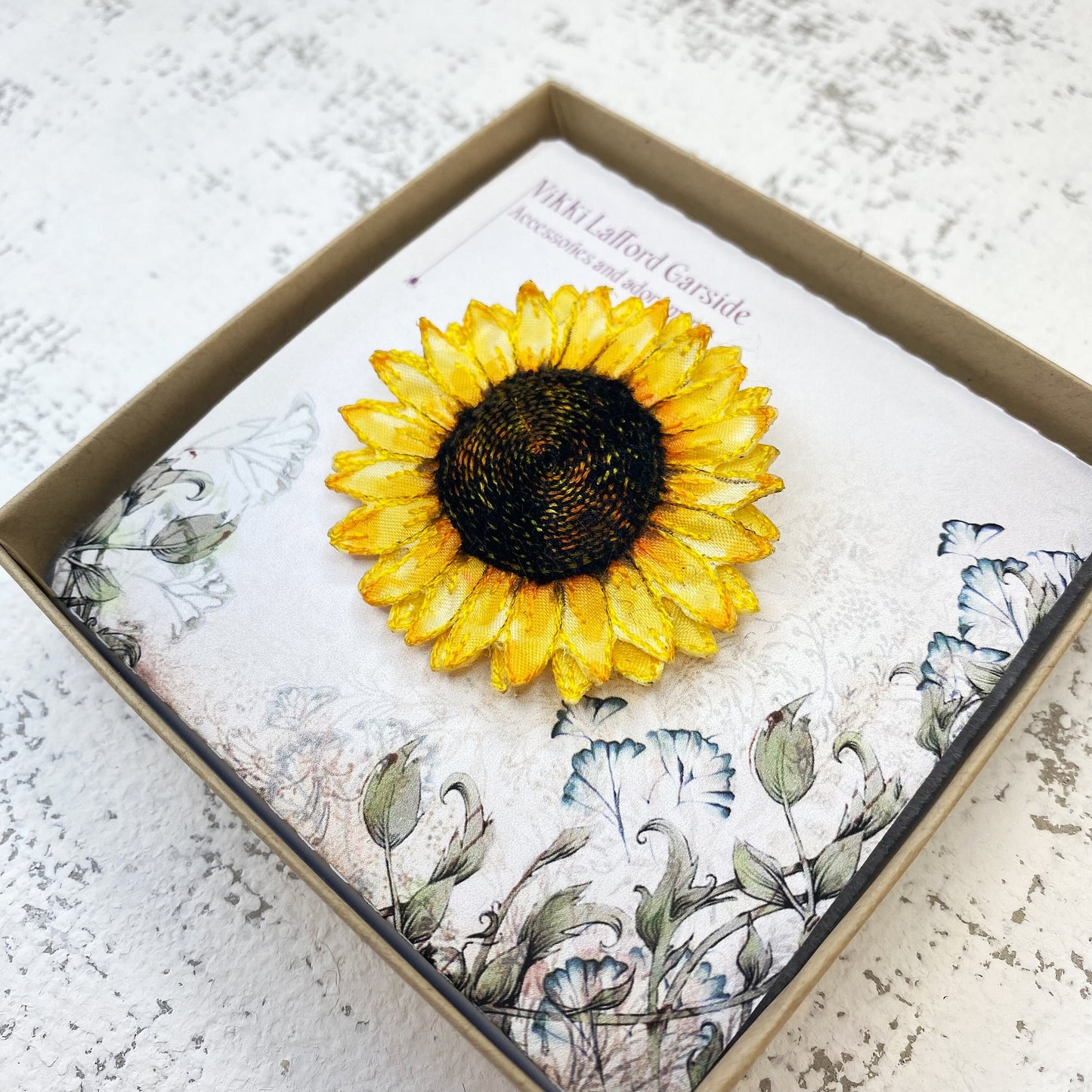 Embroidered Sunflower brooch: Handcrafted fabric flower pin