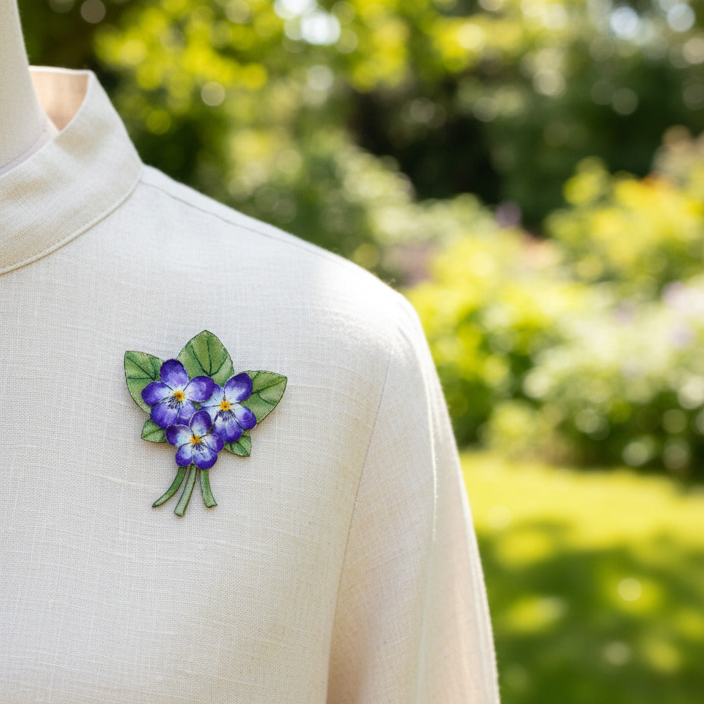 Embroidered and hand painted Violet brooch
