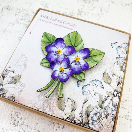 Embroidered and hand painted Violet brooch
