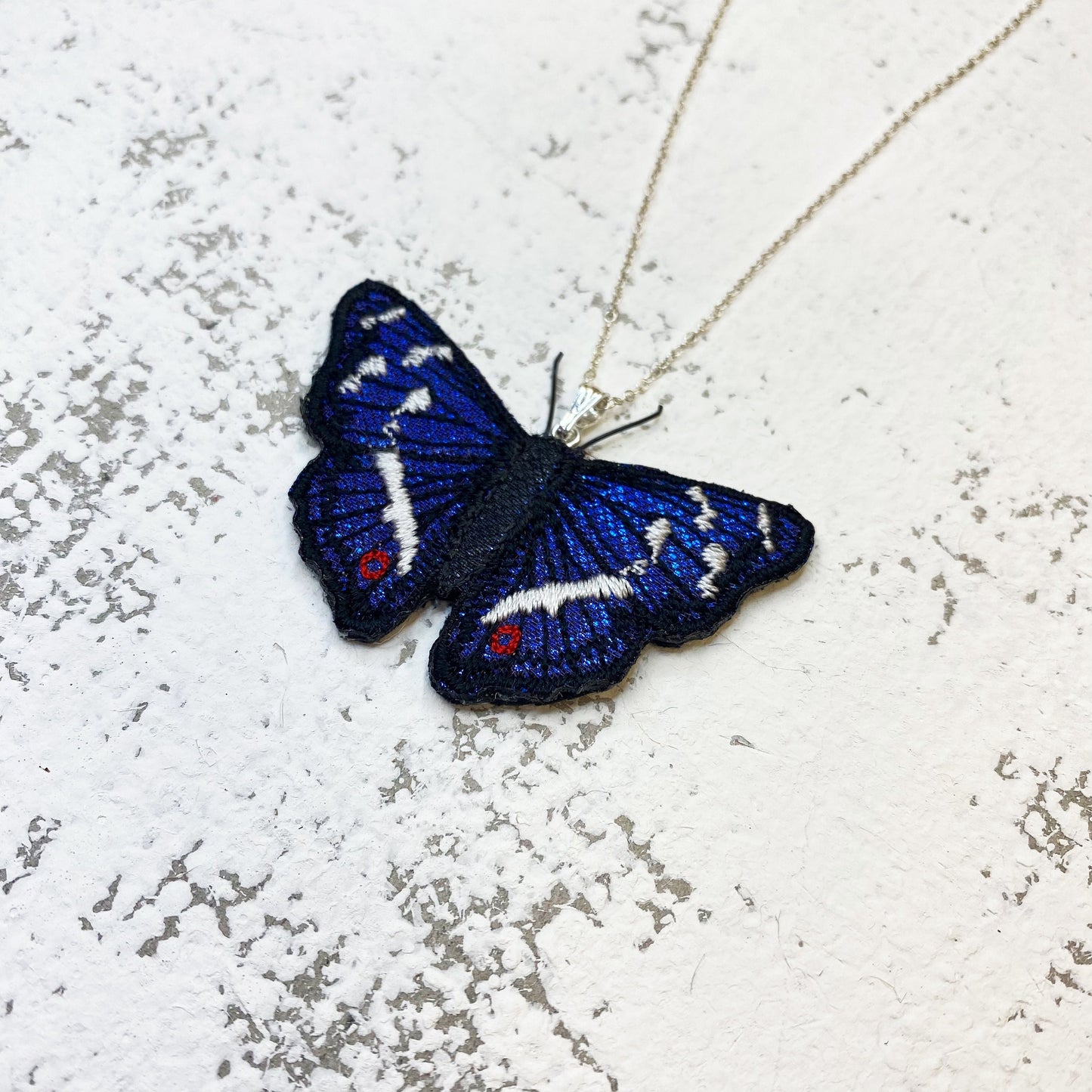 Purple Emperor butterfly necklace