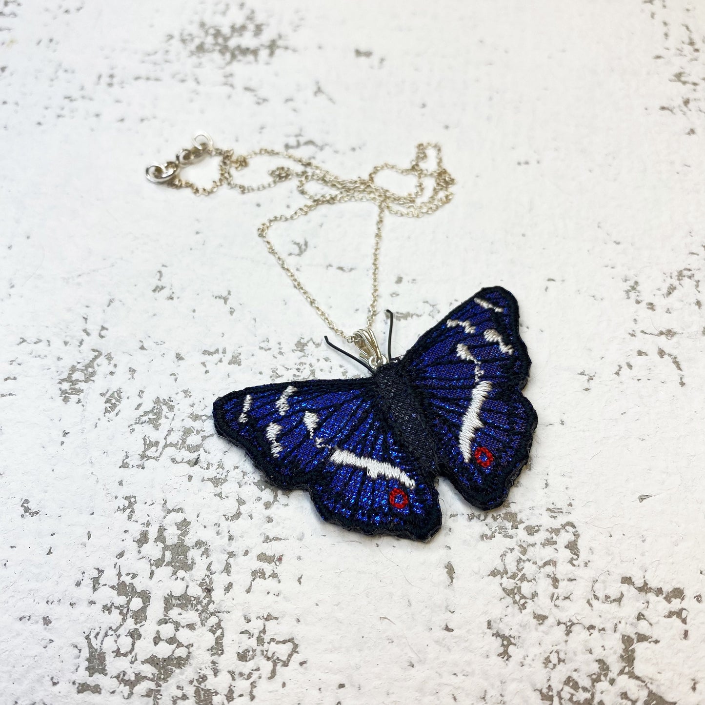 Purple Emperor butterfly necklace