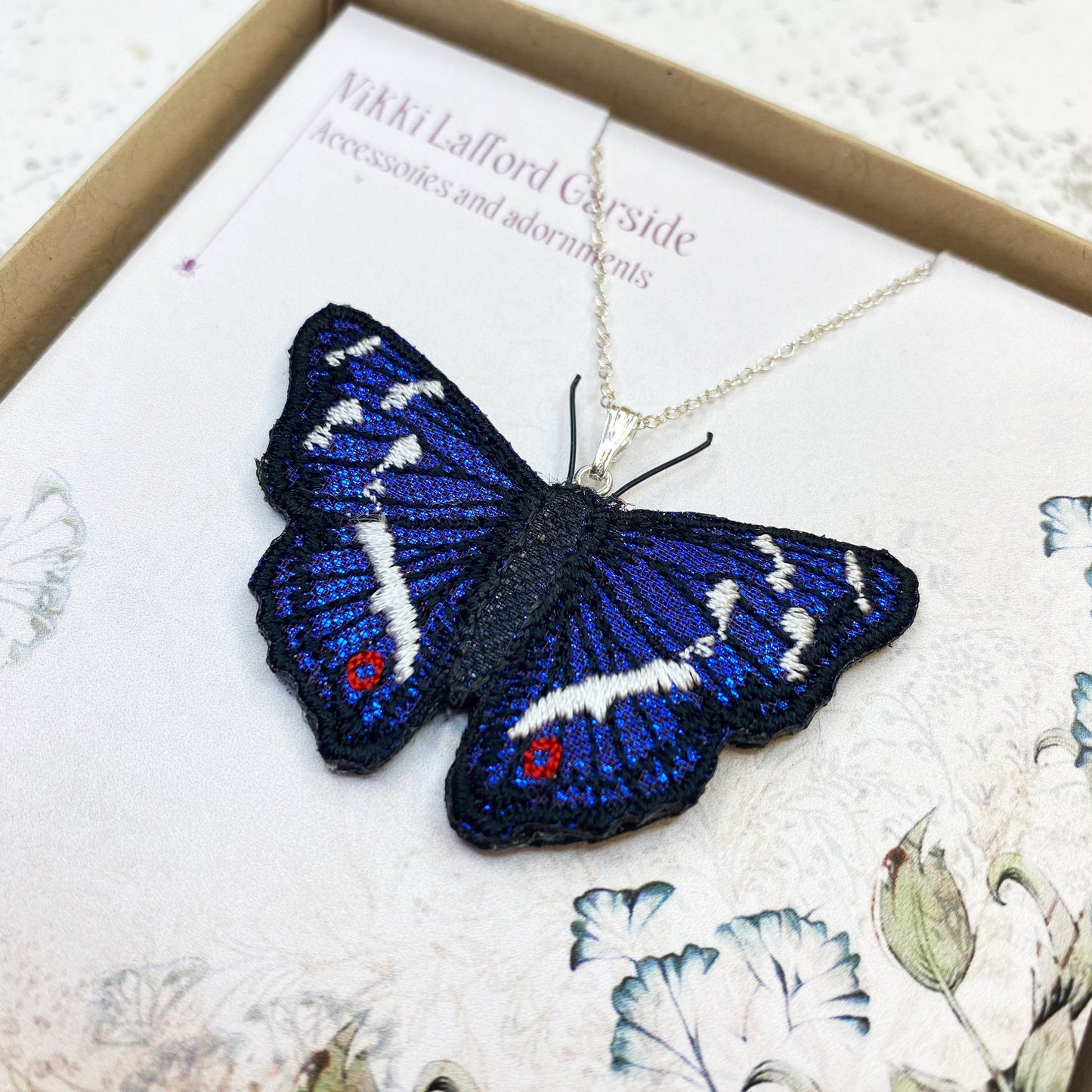 Purple Emperor butterfly necklace