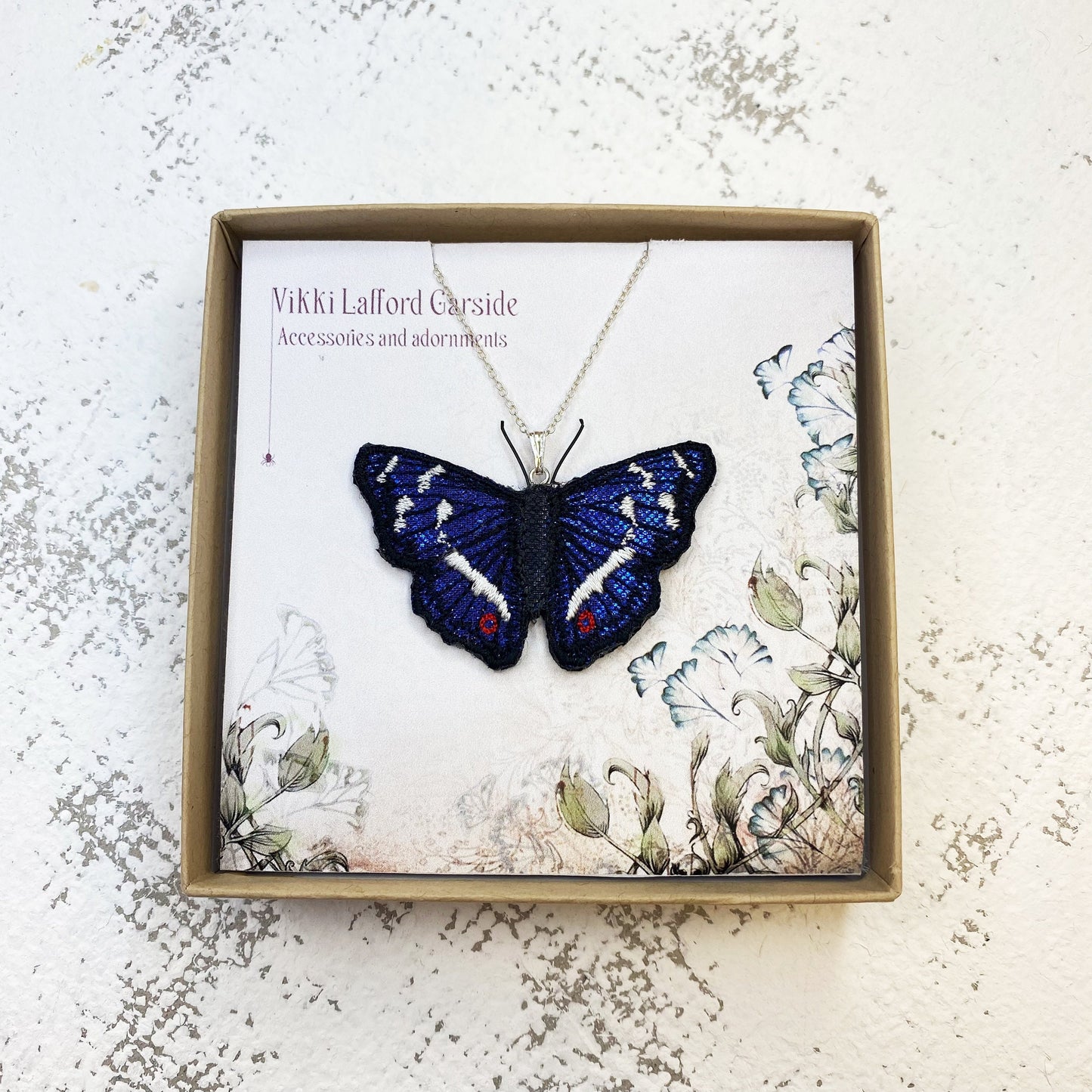 Purple Emperor butterfly necklace