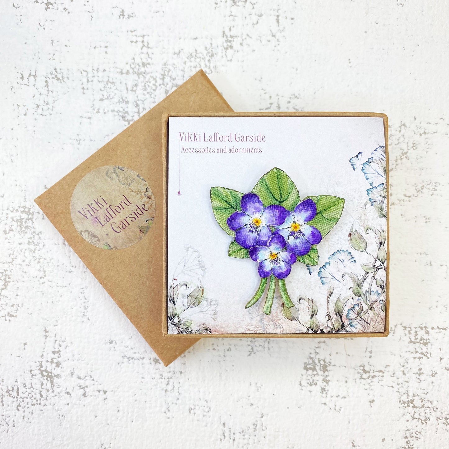 Embroidered and hand painted Violet brooch