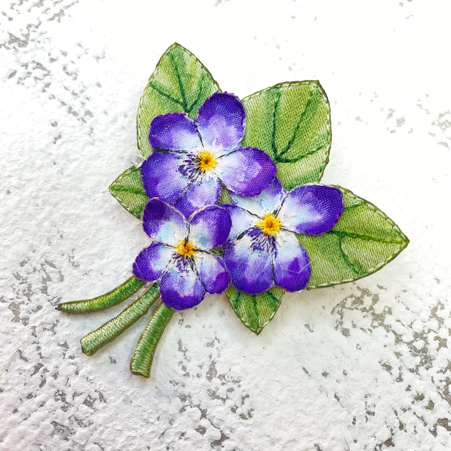 Embroidered and hand painted Violet brooch