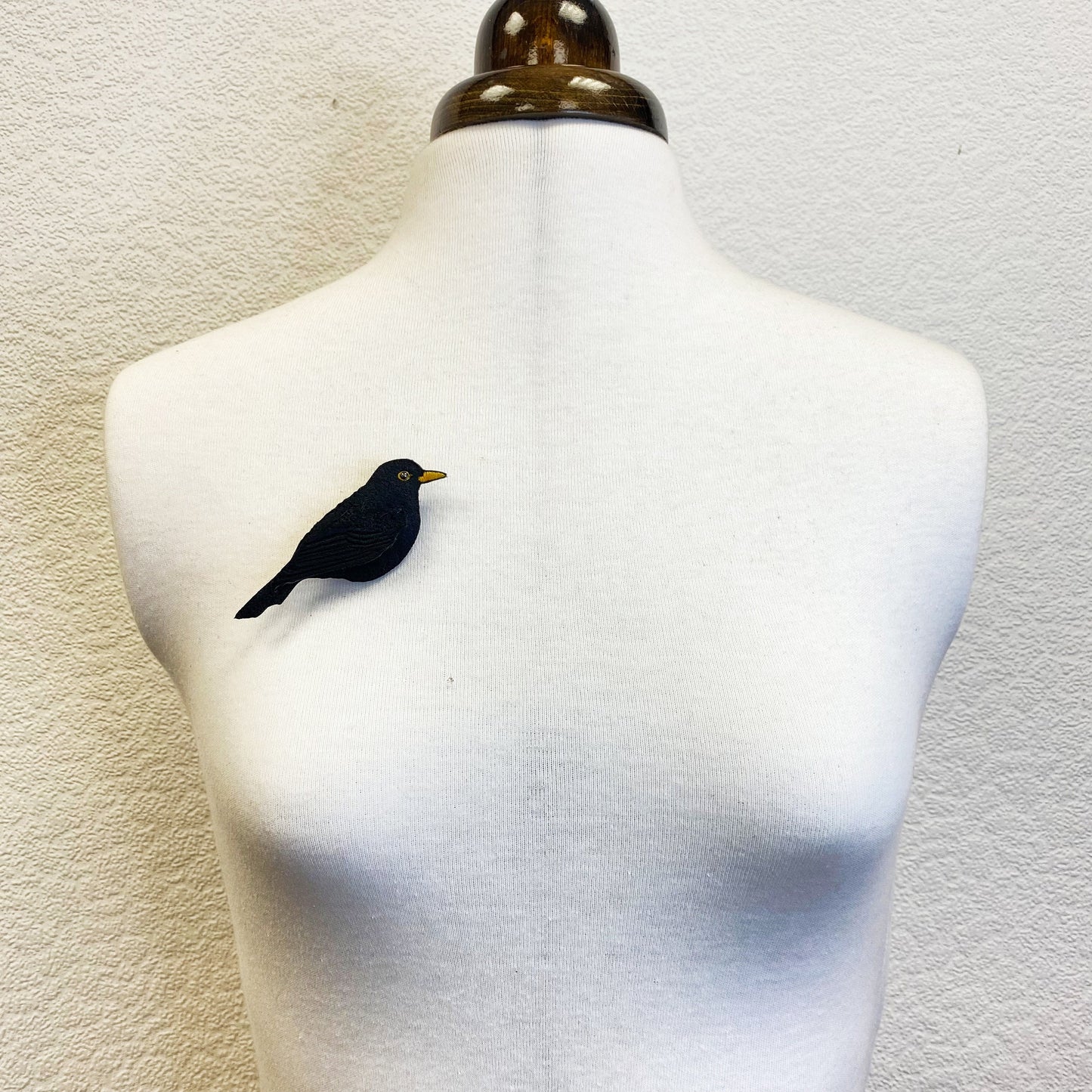Embroidered and hand painted Blackbird brooch