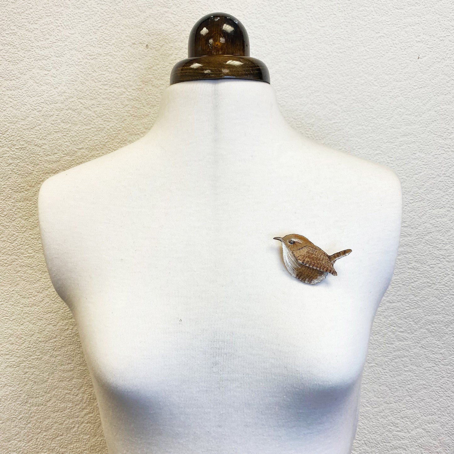 Embroidered and hand painted Wren brooch