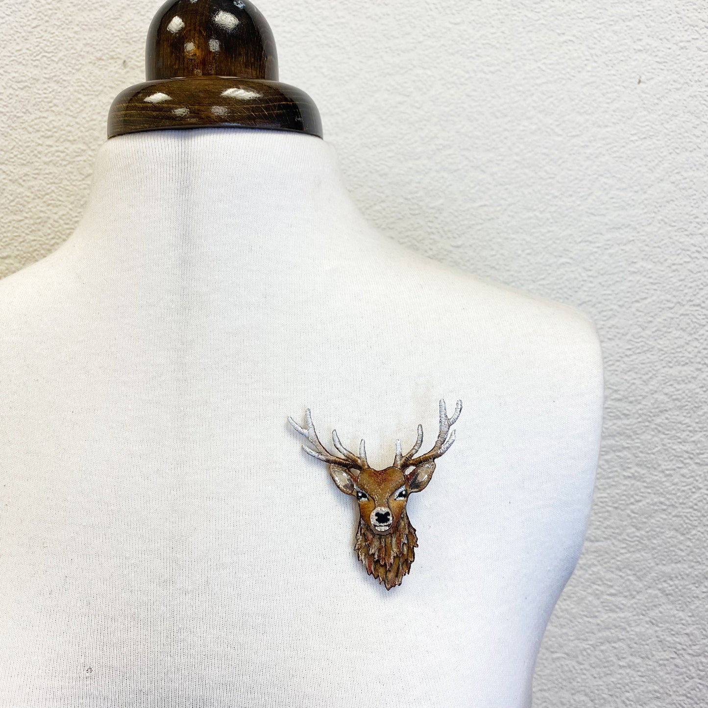 Stag brooch, statement textile art piece
