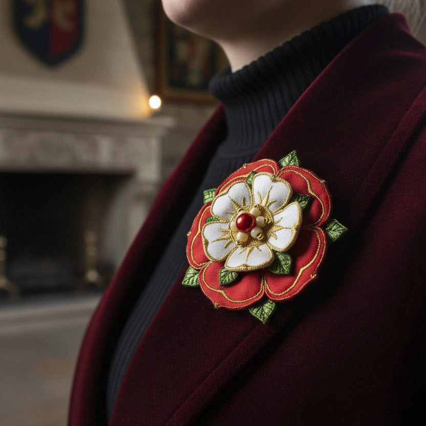 Duchess satin Tudor Rose brooch