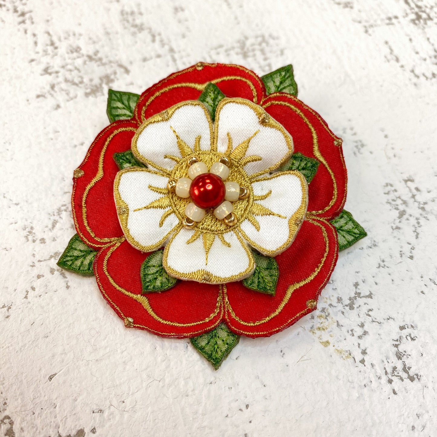Duchess satin Tudor Rose brooch