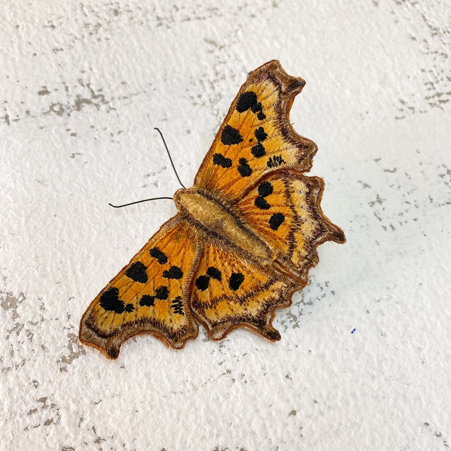 Comma butterfly brooch, hand made textile butterfly, realistic embroidered butterfly brooch