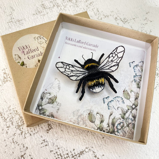 Embroidered velvet bumblebee brooch