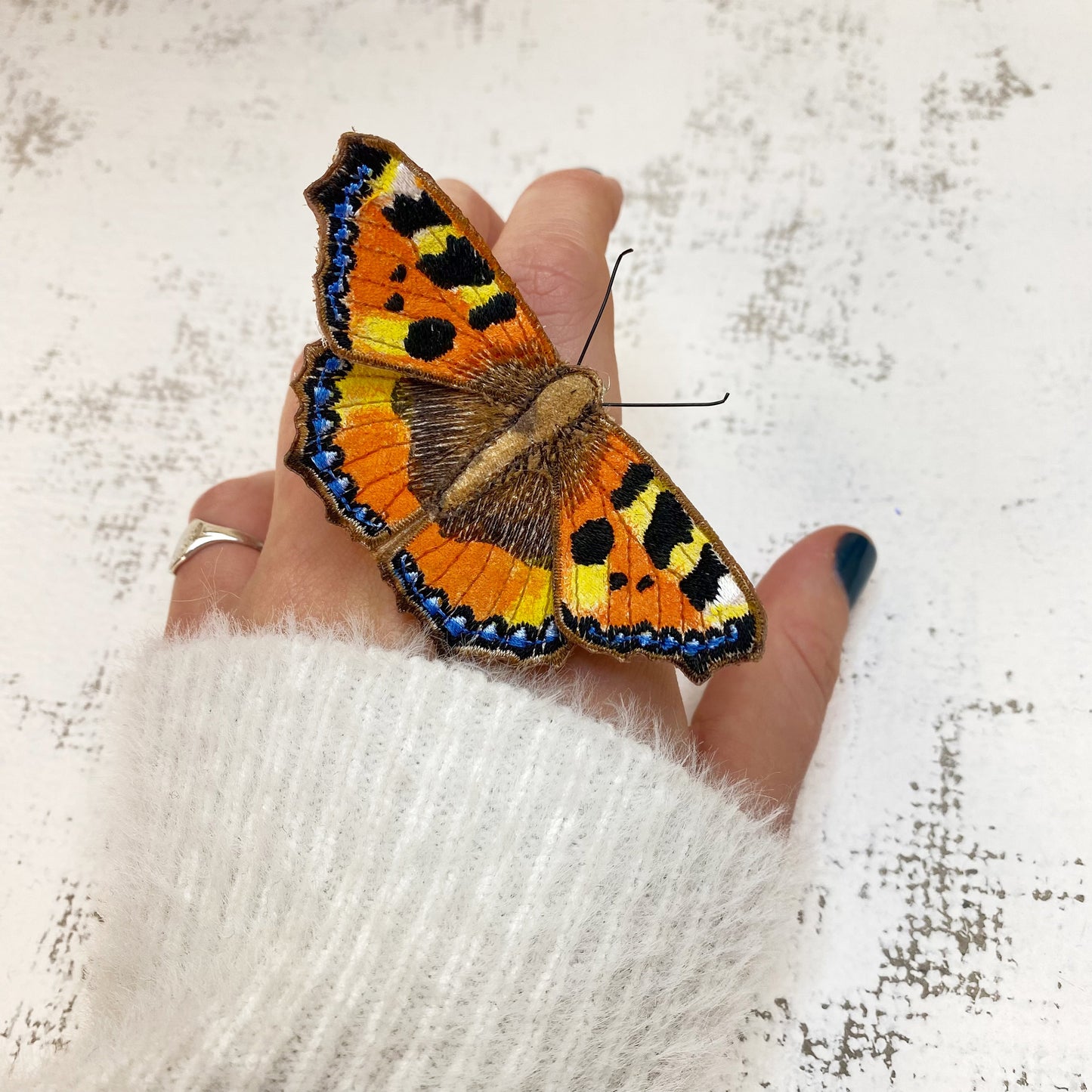 Tortoiseshell butterfly brooch, hand made fabric butterfly brooch pin, Textile butterfly