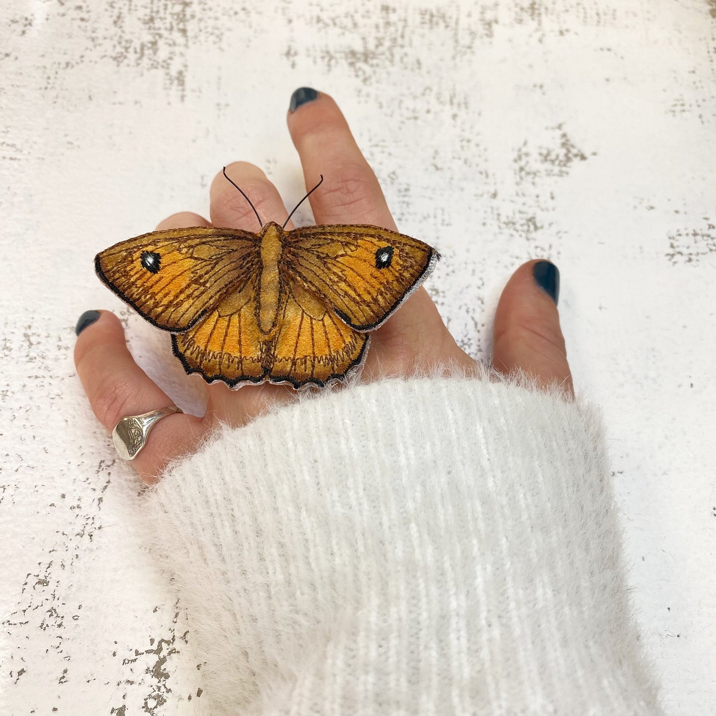 Meadow Brown butterfly brooch