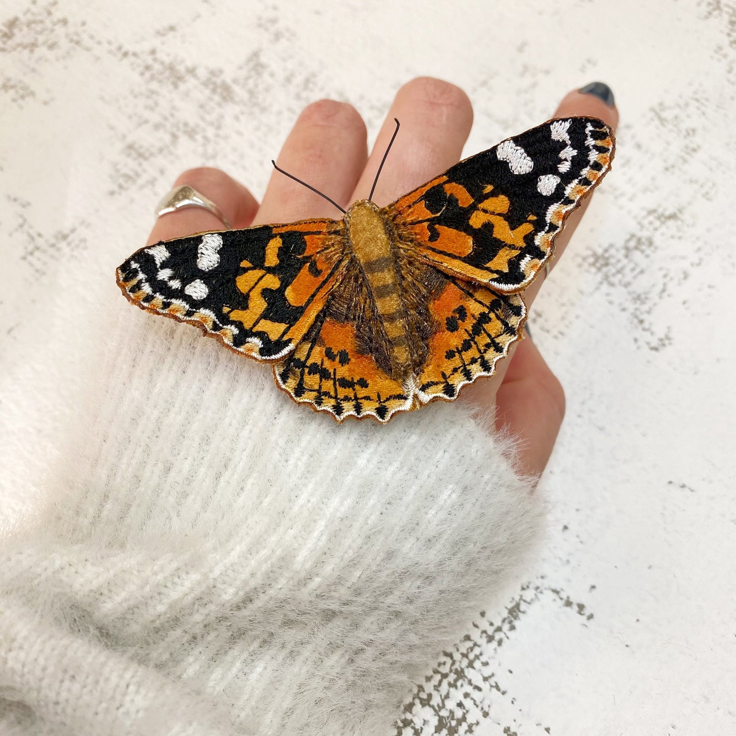 Embroidered fabric Painted Lady butterfly brooch