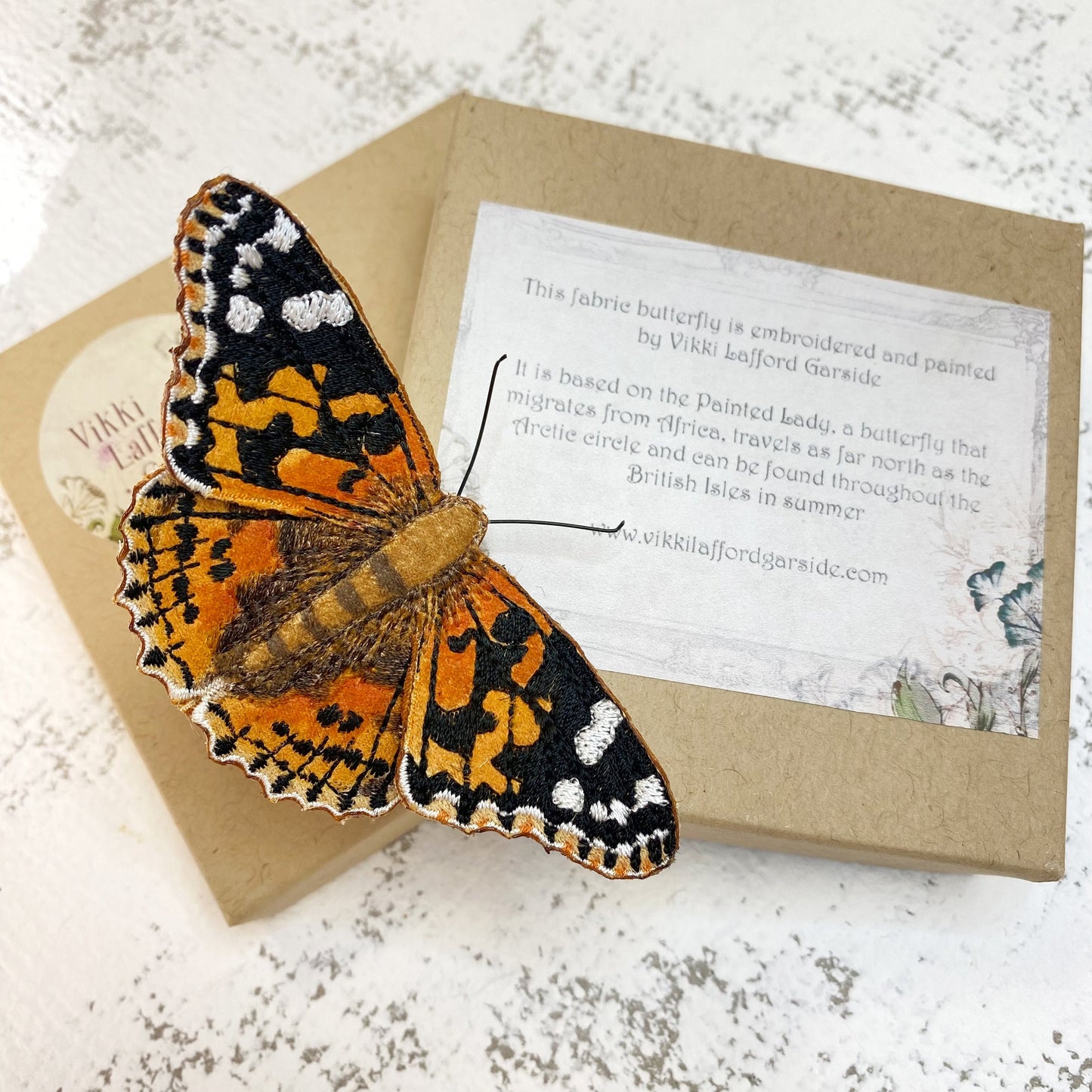 Embroidered fabric Painted Lady butterfly brooch