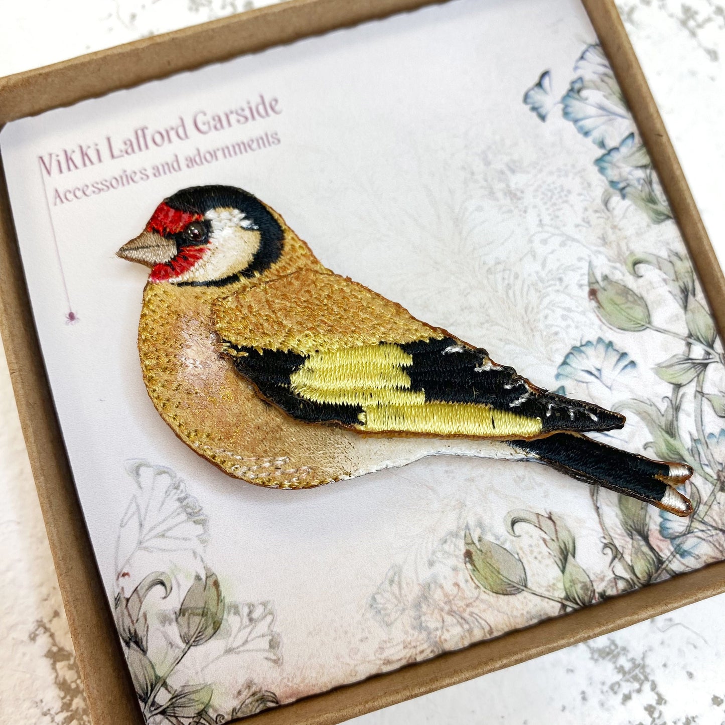 Goldfinch bird brooch