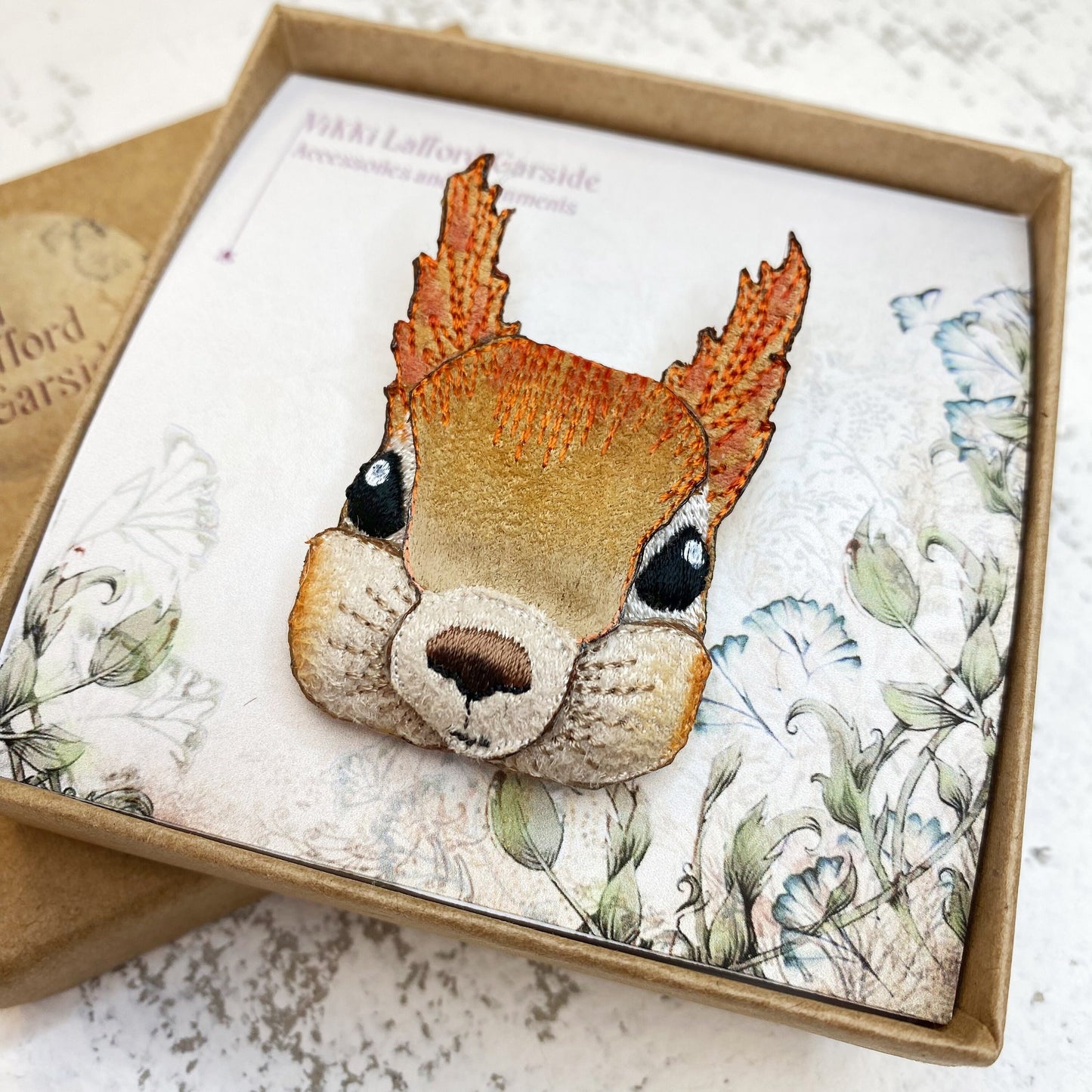 Squirrel brooch, embroiderd and hand painted squirrel pin