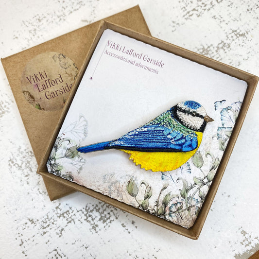 Blue tit bird brooch, bird pin, gift for bird lovers