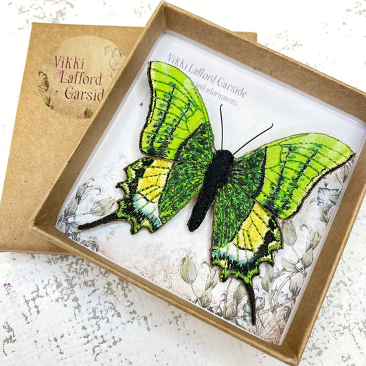 Kaiser-i-hind butterfly brooch, Emperor of India embroidered and hand painted butterfly brooch.