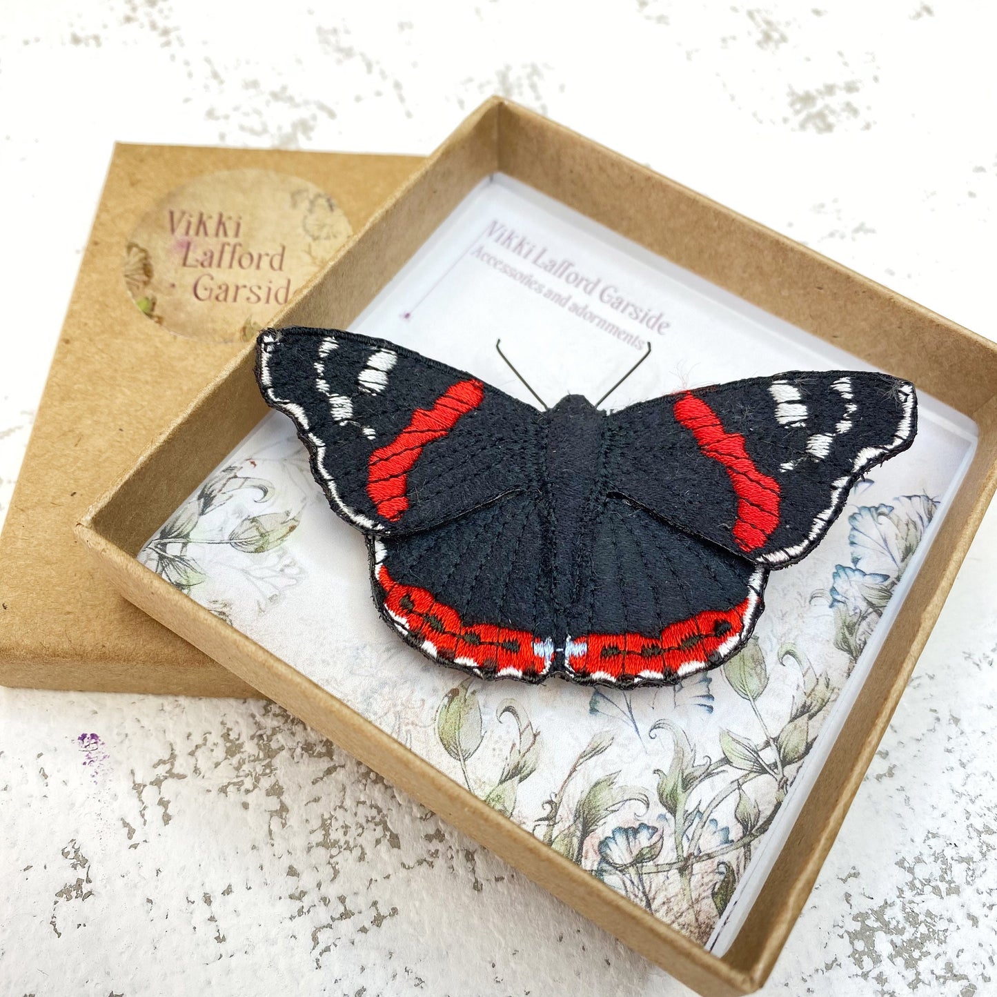 Red Admiral butterfly brooch