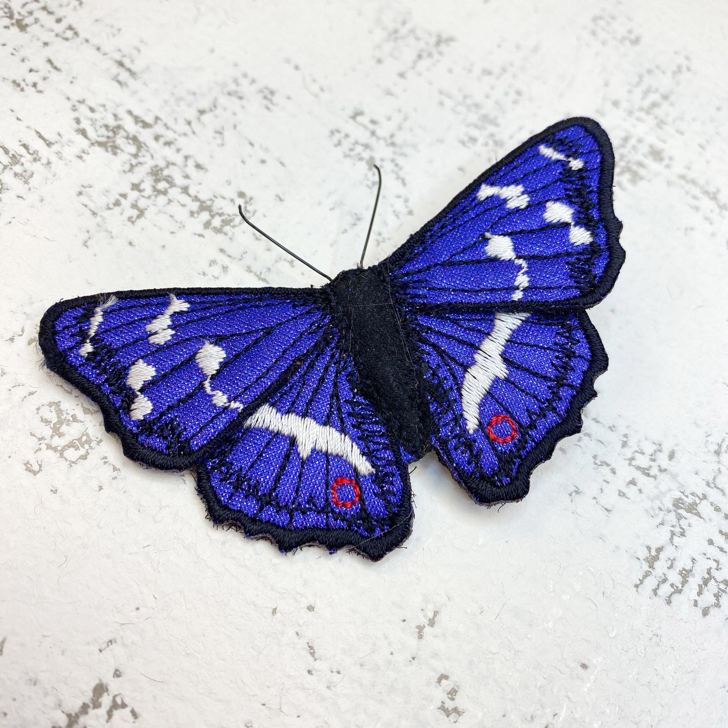 Purple Emperor butterfly brooch, embroidered and hand painted fabric butterfly on brooch pin
