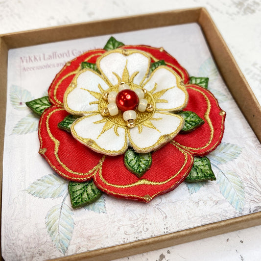 Duchess satin Tudor Rose brooch