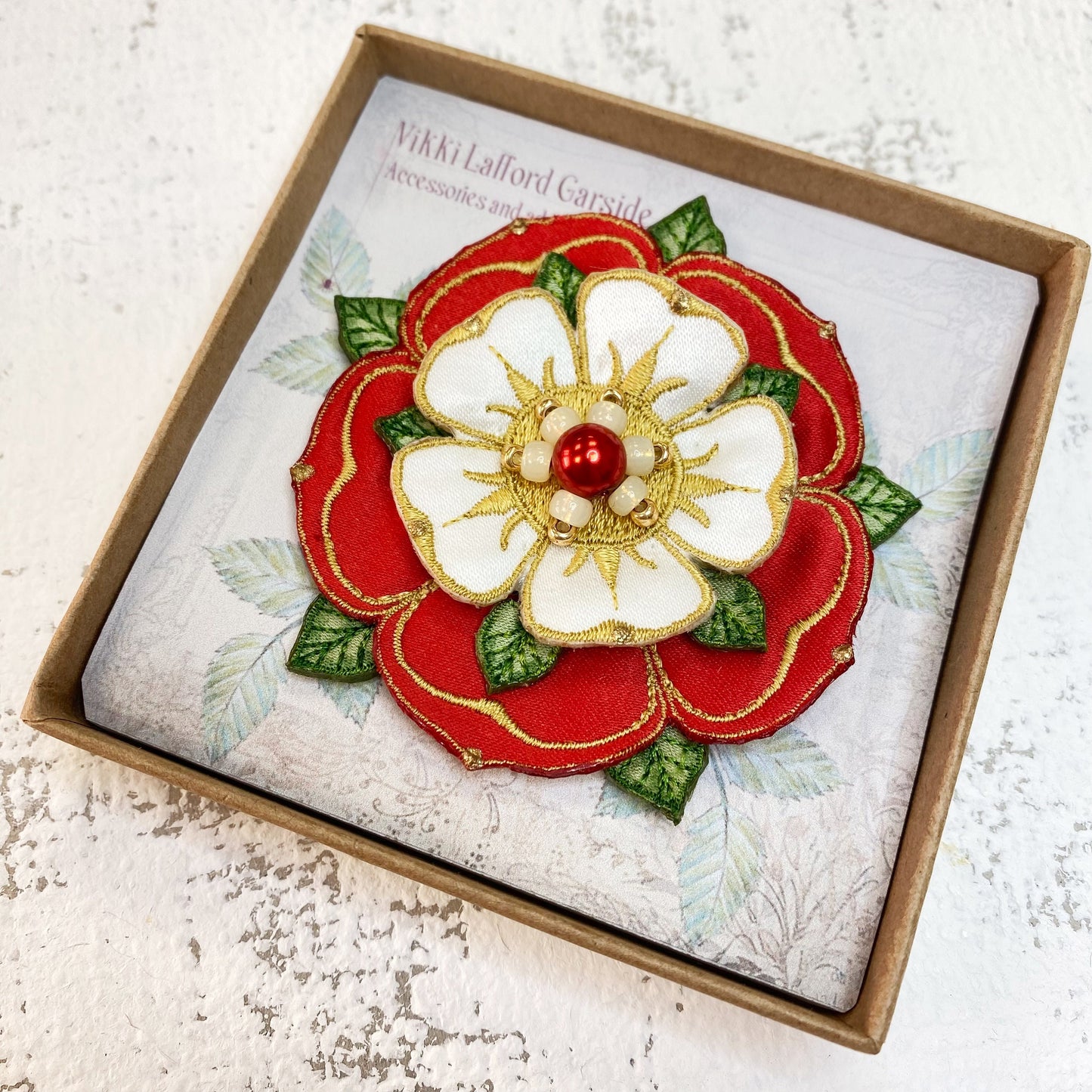 Duchess satin Tudor Rose brooch
