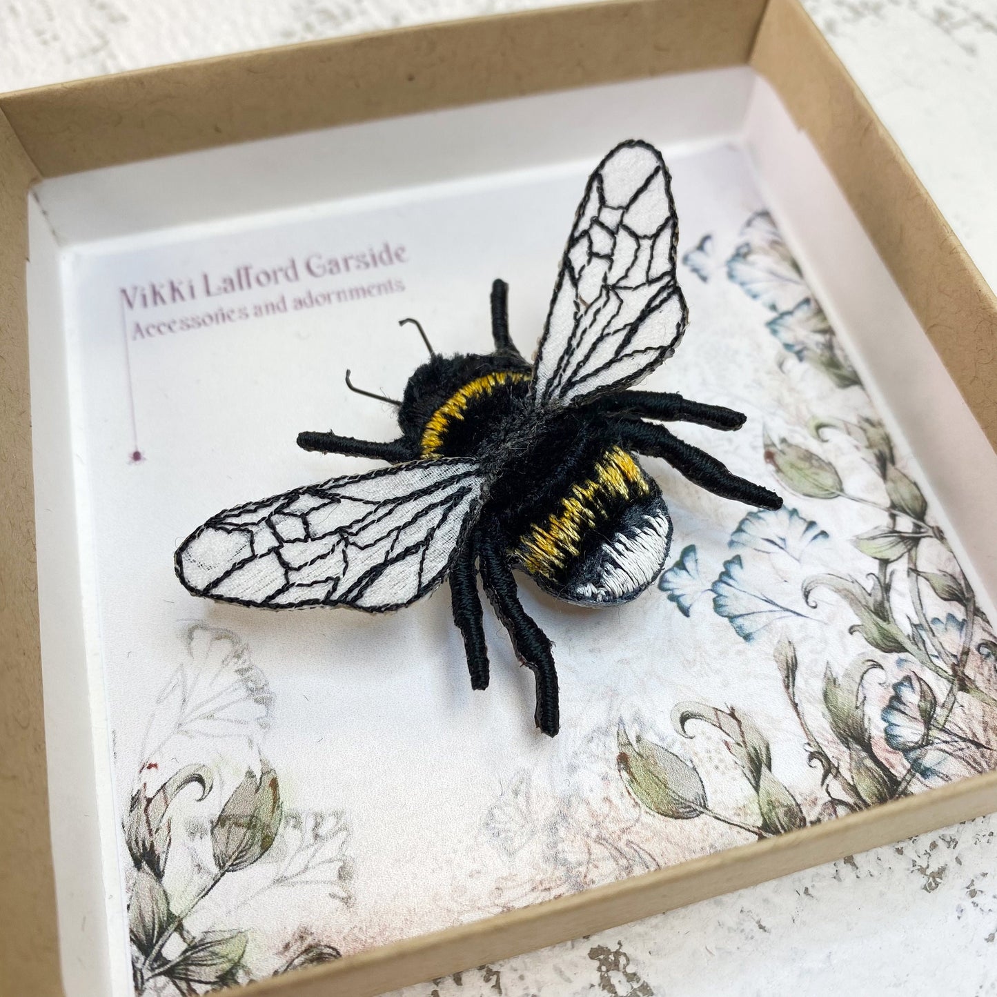 Embroidered velvet bumblebee brooch