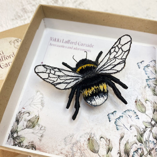 Embroidered velvet bumblebee brooch