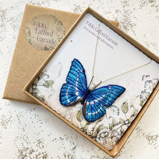 Blue Morpho butterfly necklace