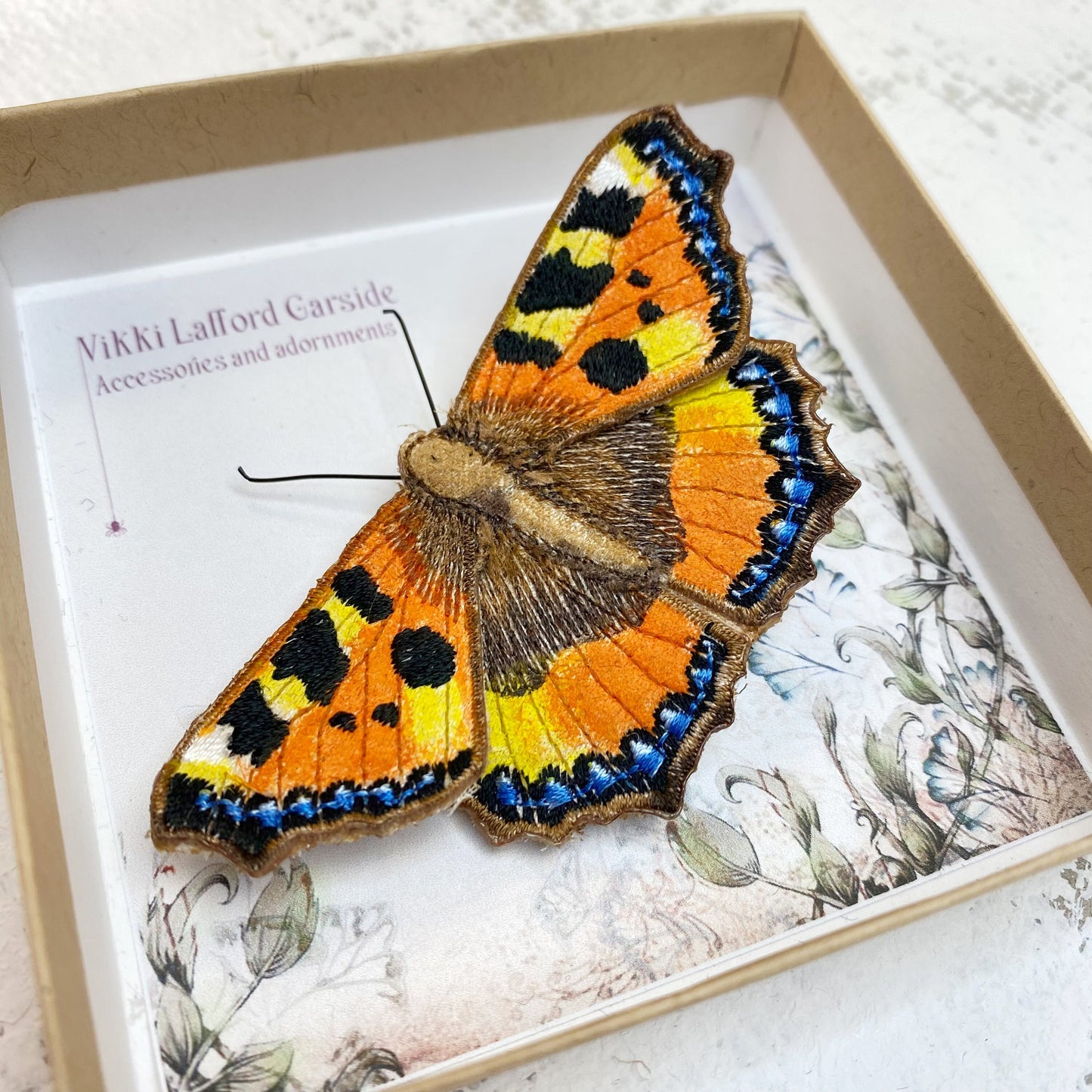 Tortoiseshell butterfly brooch, hand made fabric butterfly brooch pin, Textile butterfly