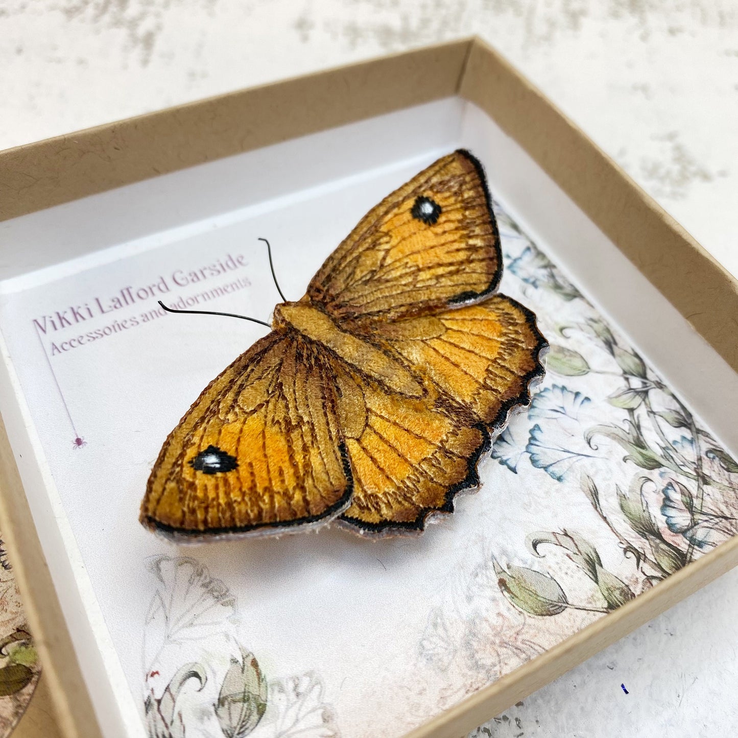 Meadow Brown butterfly brooch