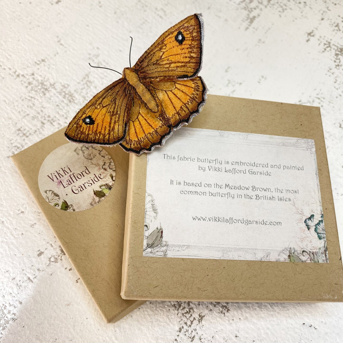 Meadow Brown butterfly brooch