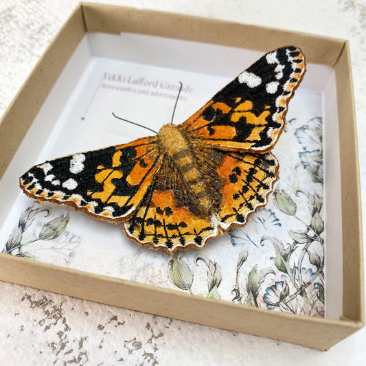 Embroidered fabric Painted Lady butterfly brooch