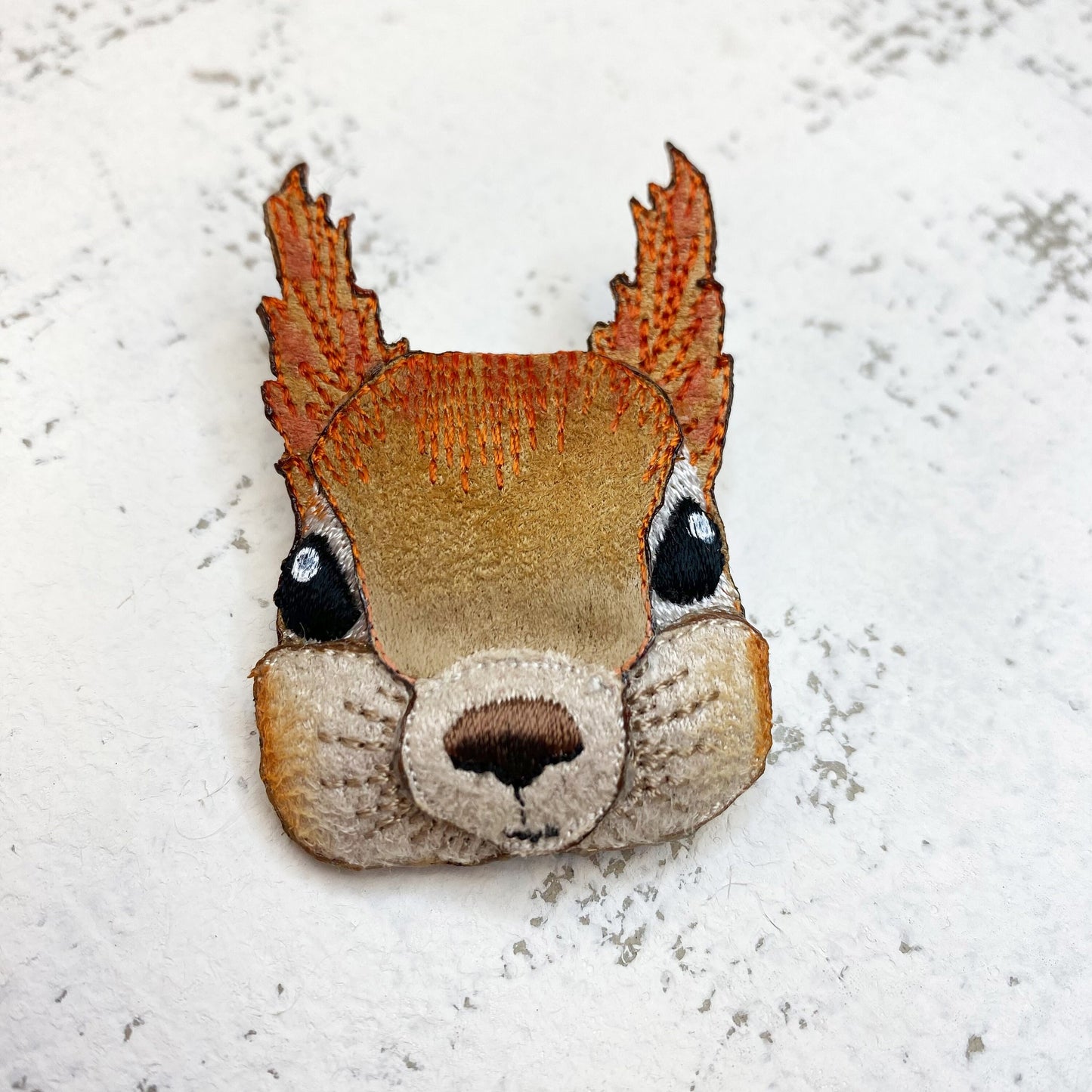 Squirrel brooch, embroiderd and hand painted squirrel pin