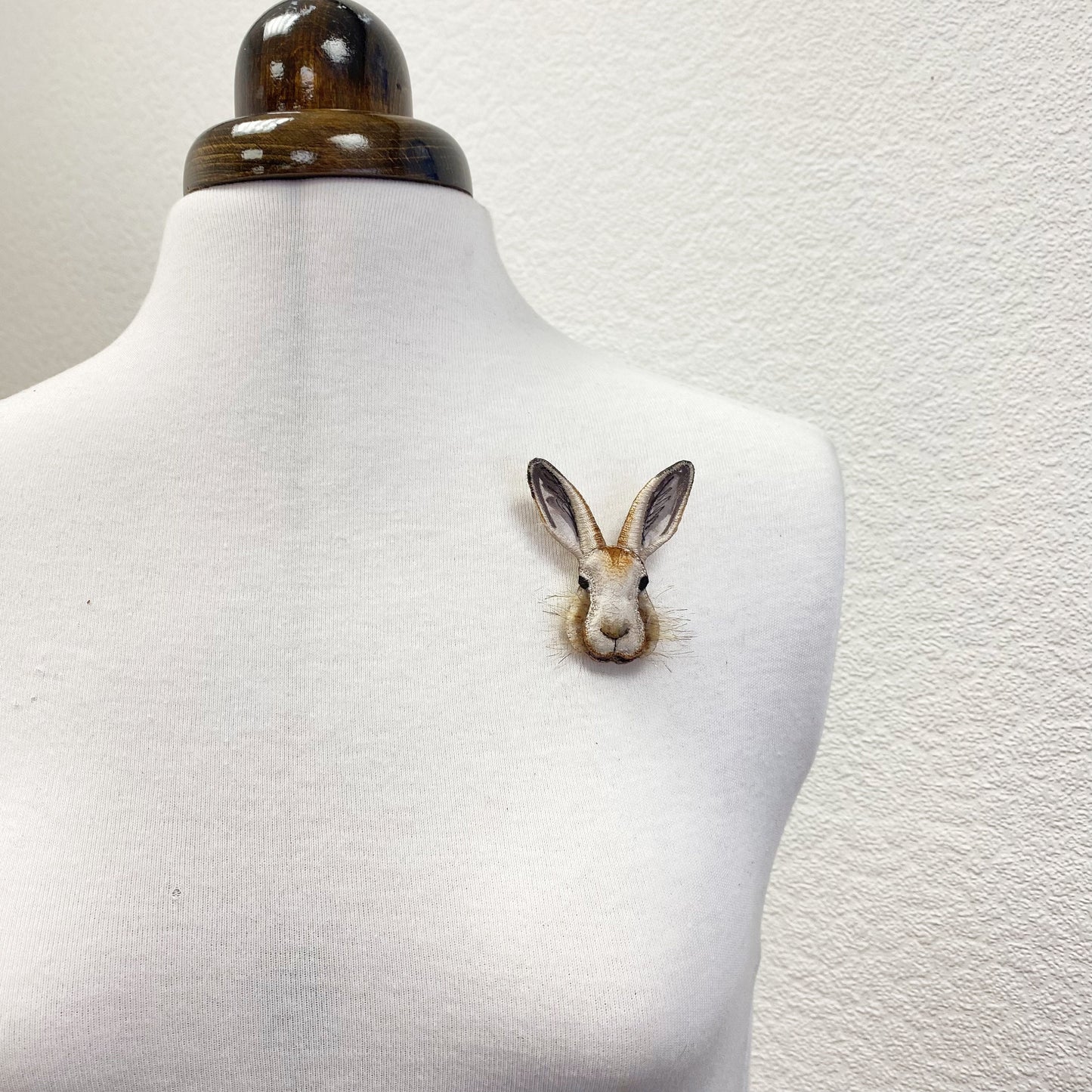 Mountain Hare brooch, embroidered and hand painted wild hare pin