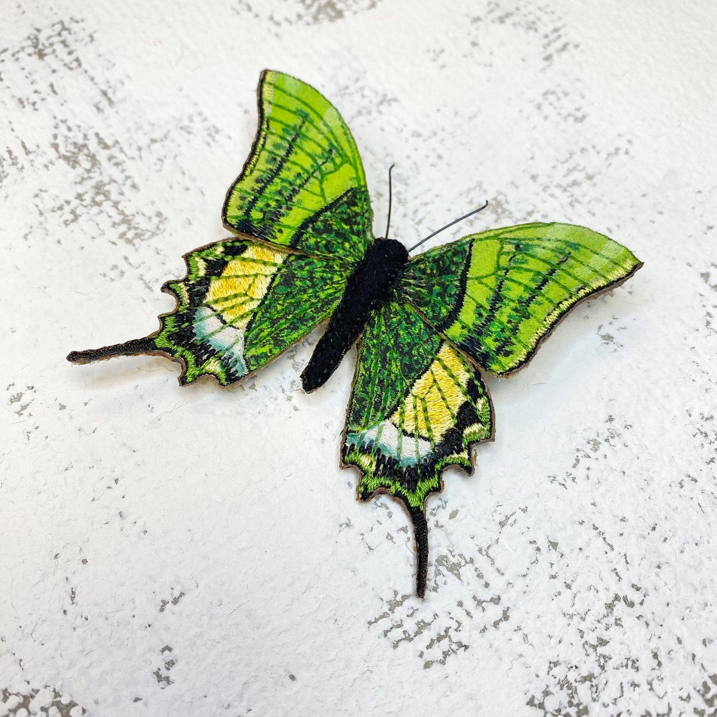 Kaiser-i-hind butterfly brooch, Emperor of India embroidered and hand painted butterfly brooch.