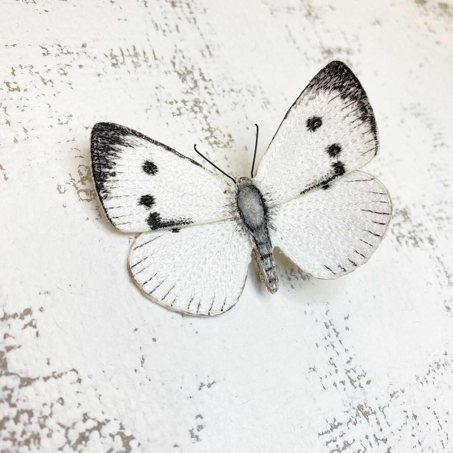 Cabbage White butterfly brooch, embroidered and hand painted delicate butterfly