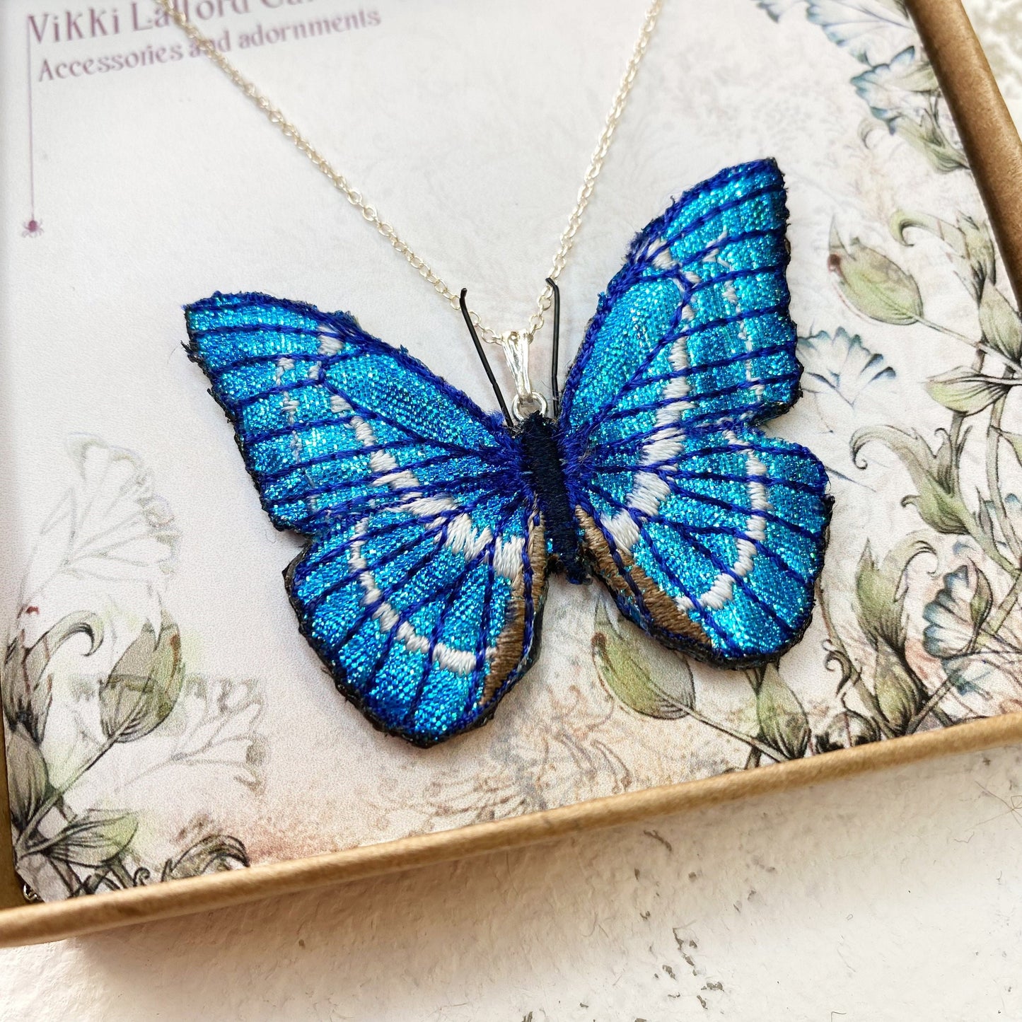 Blue Morpho butterfly necklace